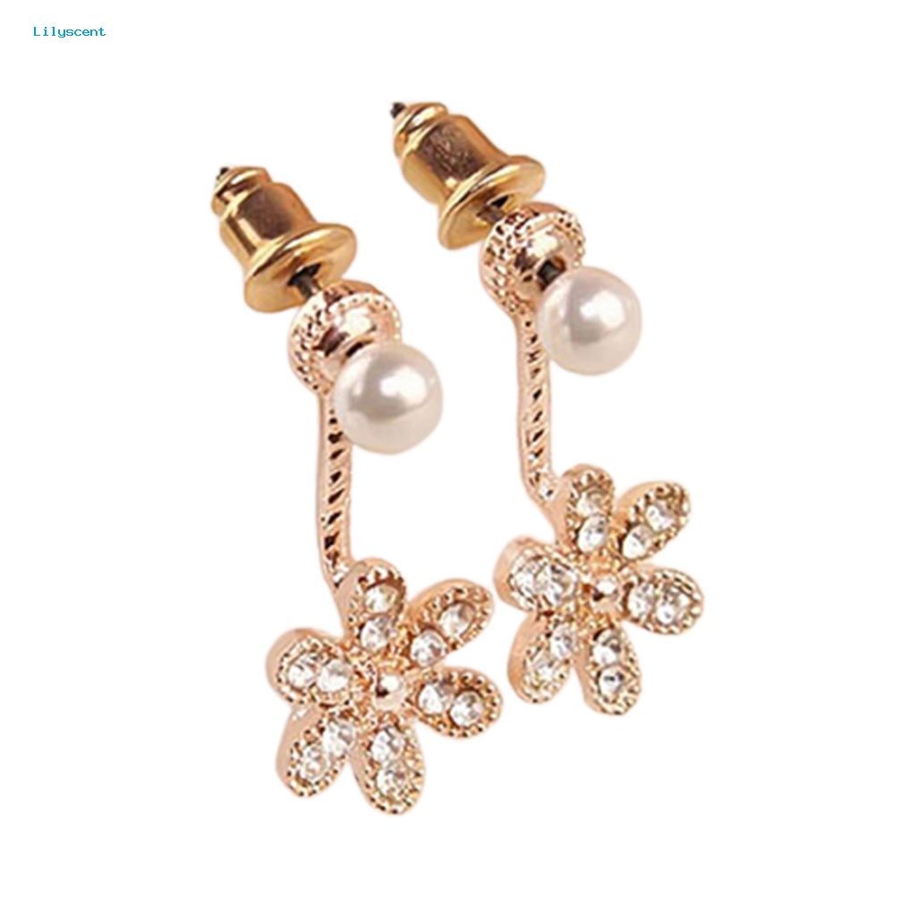 Anting Stud Bentuk Bunga Lilyscent Untuk Travel Flower Faux Pearl Stud Earrings Indah