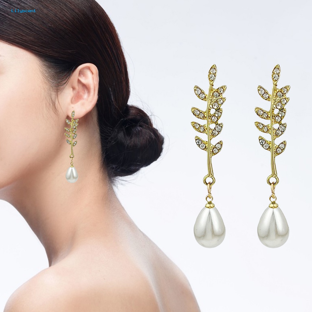 Lilyscent 1pasang Anting Pejantan Perempuan Untuk Perjamuan Wanita Telinga Padi Liontin Drop Earrings Jewelry Cubic Zirconia