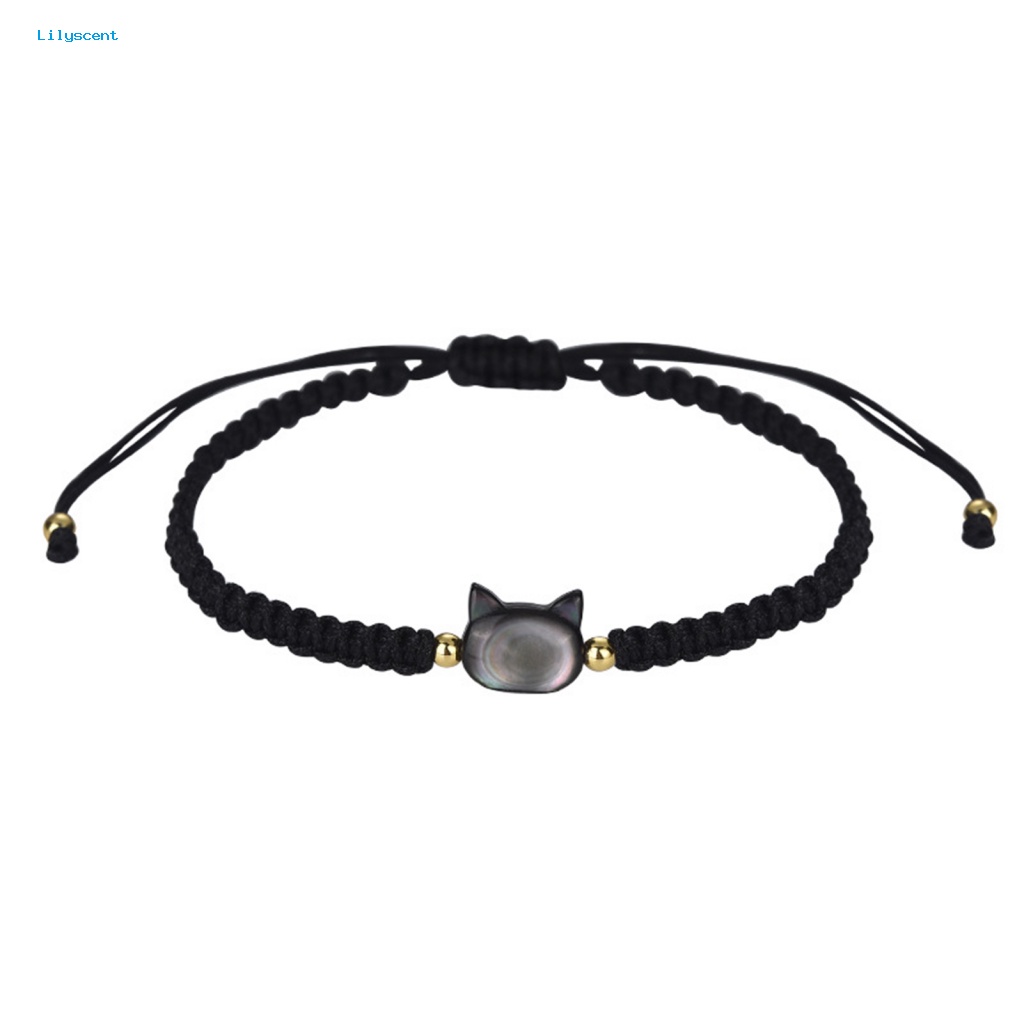 Lilyscent Dekorasi Gelang Perhiasan Aksesori Kucing Hitam Shell Dikepang Tangan Gelang Manik-Manik