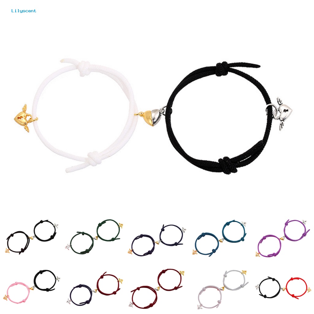 Lilyscent 1pasang Gelang Pasangan Elastis Aksesori Perhiasan Berbentuk Hati Jarak Magnet Atraksi Bracelets Nylon Hand Strap