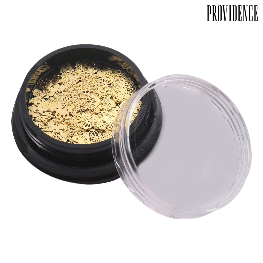 Providence 1kotak Pesona Nail Art Bersinar Berlubang Bentuk Kupu-Kupu Mudah Tempel Tahan Lama DIY Removable Golden Metal Nail Sticker Untuk Gadis Wanita