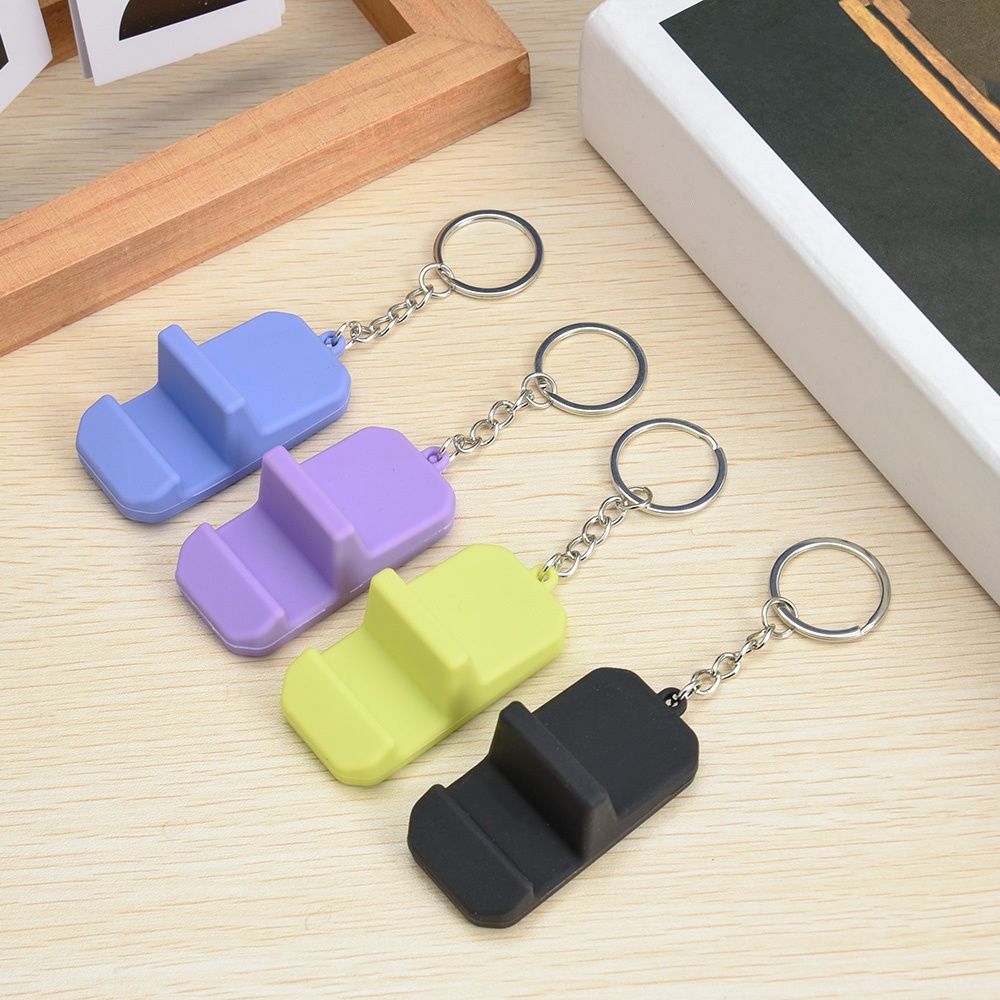 Warna Solid Portabel Berkualitas Tinggi Mini PVC Gantungan Kunci Cincin Holder/Tahan Lama Sederhana Luar Dalam Braket Ponsel