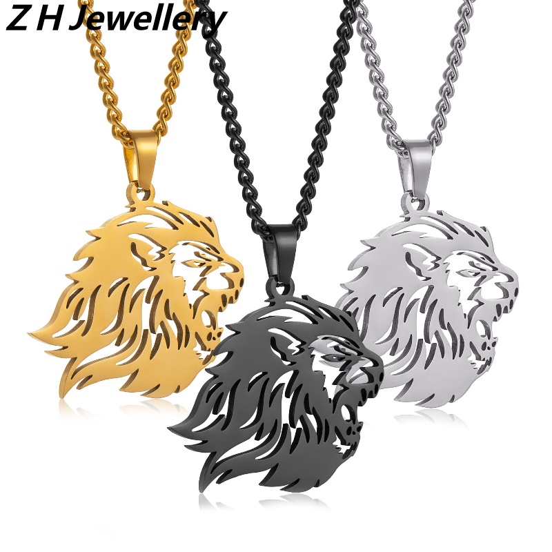 Z H Perhiasan Hip-hop Rock Stainless Steel Mendominasi Singa Liontin Untuk Pria Dan Wanita Fashion Baja Titanium Kalung Retro Punk Aksesoris Pesta