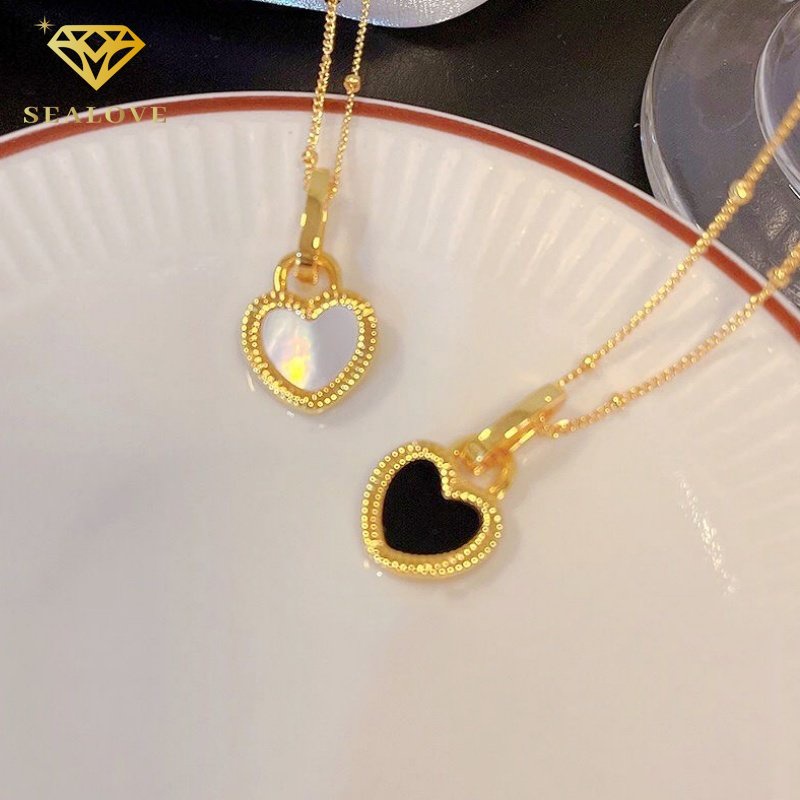 Hati Putih Hitam Cantik Terbaru Kalung Titanium Wanita Anti Karat necklace Emas 18K Perhiasan Wanita Fashion koera 2023 terbaru