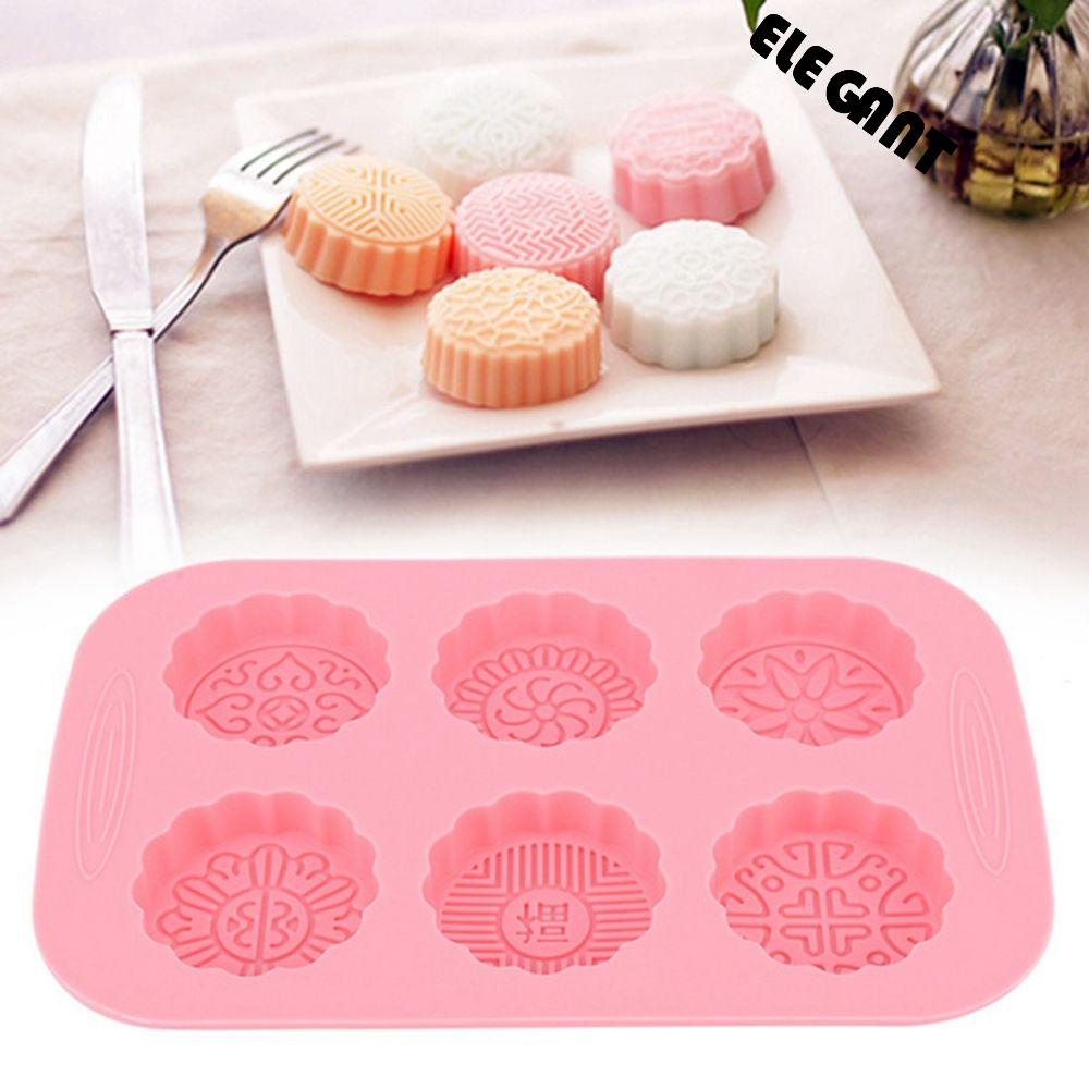 [Elegan] Cetakan Pembuatan Mooncake Reusable 6-rongga Untuk Cookies Membuat Cetakan Muffin Cupcake Silikon Loyang