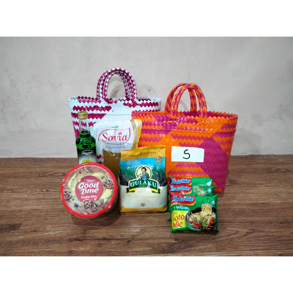 Tas Hampers Murah / 10Pcs Tas Anyaman Motif Kaca Lancip Ukuran S 02