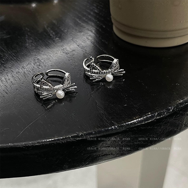 Cincin Kucing Lucu Perempuan Tidak Luntur Cahaya Mewah Desain Niche Cincin Jari Telunjuk Terbuka ins Unik Cincin Pasangan Trendi