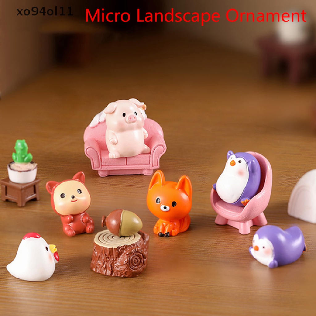 Xo 1pc Kartun Hewan Ornamen Lanskap Mikro Resin Taman Patung Miniatur OL