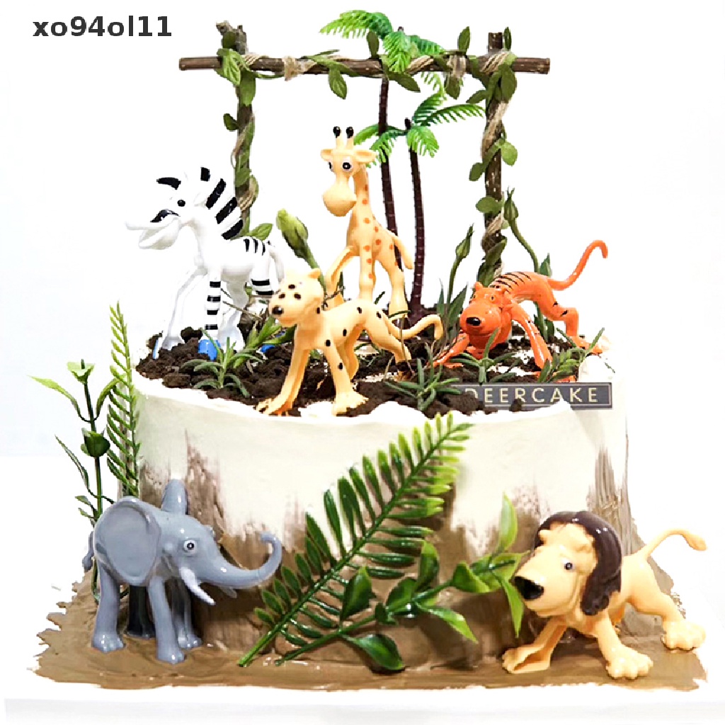 Xo 6Pcs/set Rumah Boneka Miniatur Safari Hewan Ornamen Mikro Dekorasi Lanskap Harimau Singa Gajah Zebra Boneka Dekorasi Kue OL