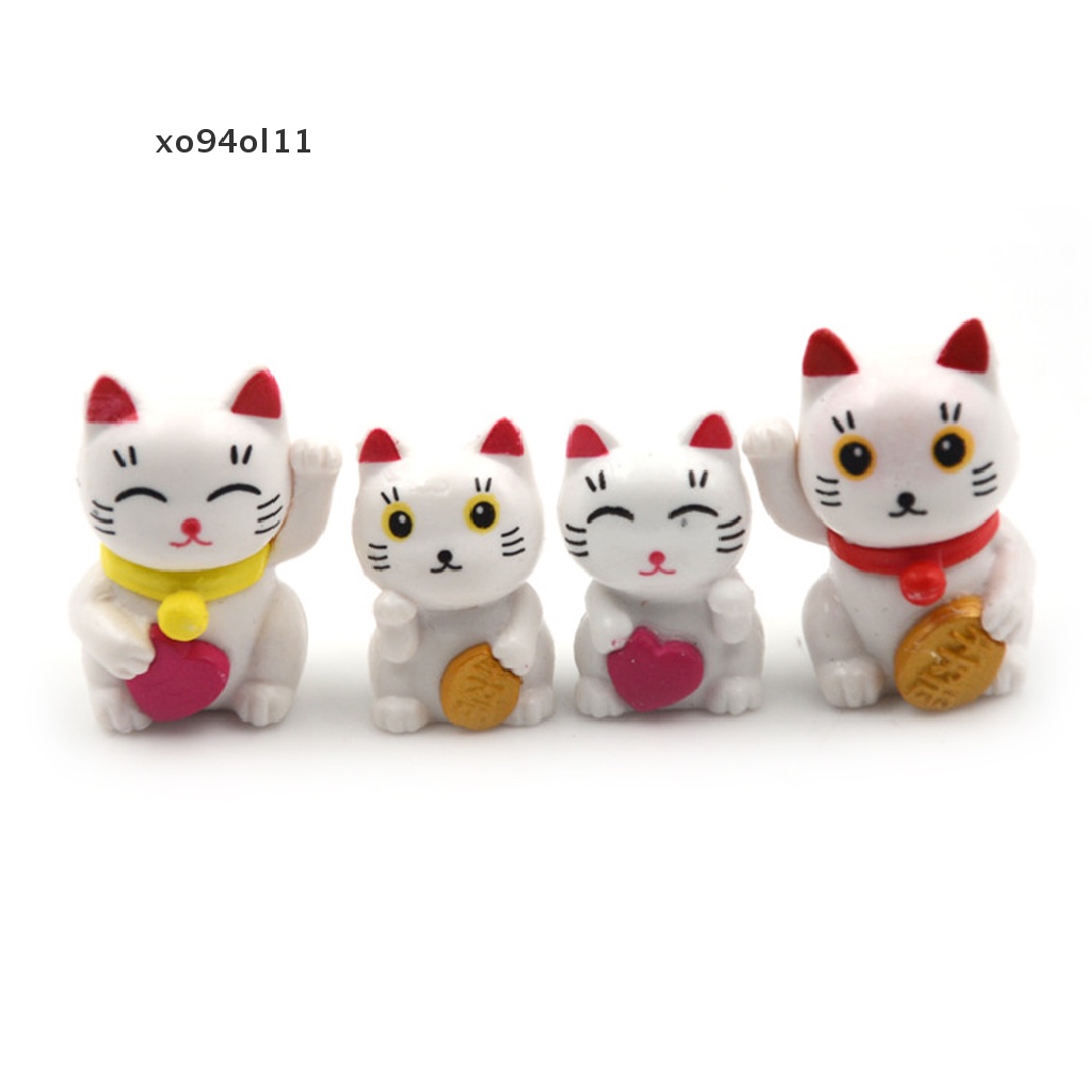 Xo 4pcs Kartun Kucing Keberuntungan Lanskap Mikro Dekorasi Taman Miniatur Ornamen OL