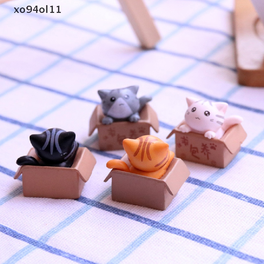 Xo 4pcs Kawaii Ornamen Kucing Mini Taman Kitten Patung Hadiah Untuk Anak Anak Bayi OL