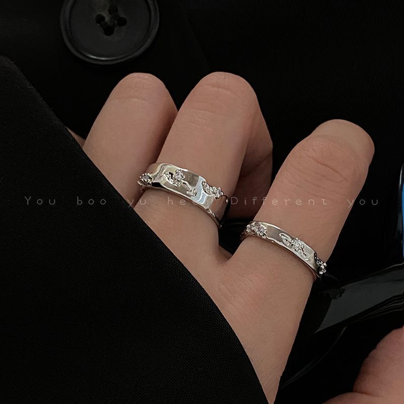 Korea Y2k Perak Adjustable Geometris Cincin Set Fashion Hitam Kupu-Kupu Poker Jantung Jari Cincin Perhiasan Aksesoris