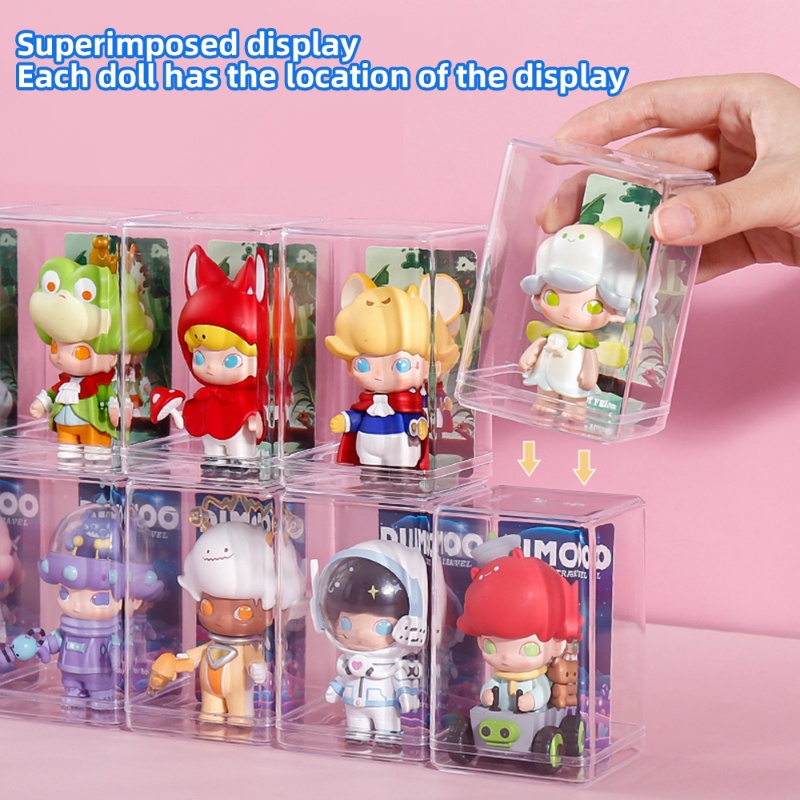 Kotak Penyimpanan Boneka Mainan Plastik Transparan Mini Tahan Debu/Stackable Cartoon Handcraft Display Case/Kotak Koleksi Patung Seni Rumah