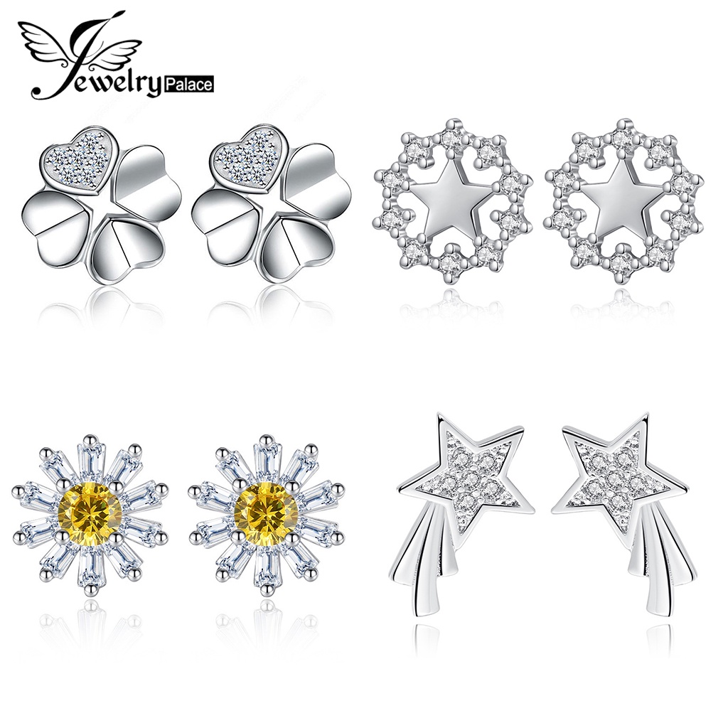 Jewelrypalace Mutiara Asli925 Moissanite Stud Perak Wanita Anting Berlian M022