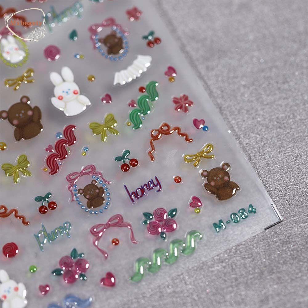 Mxbeauty Jelly Stiker Kuku Wanita Gradien Kupu-Kupu Kelinci Cinta Hati Manikur Aksesoris Bulat Dot Dekorasi Kuku