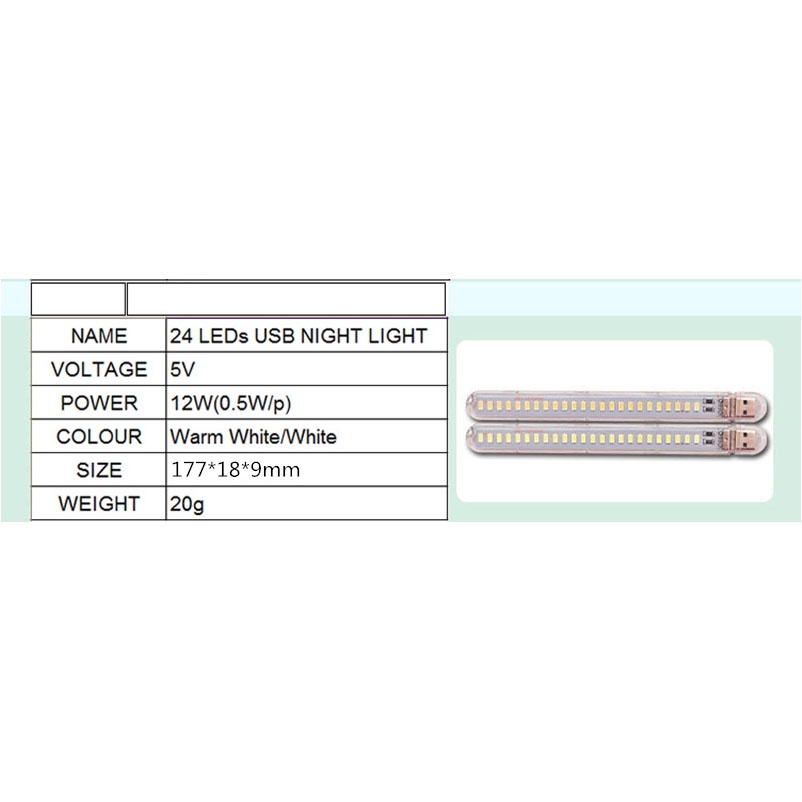 Lampu Belajar LED Strip Portable USB 24 LED 12W White - SET A RAV SOLUTION