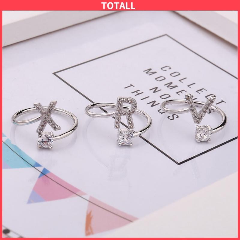 COD Cincin Model Terbuka Desain 26 Huruf Bahan Alloy Aksen Berlian Imitasi Untuk Wanita-Totall