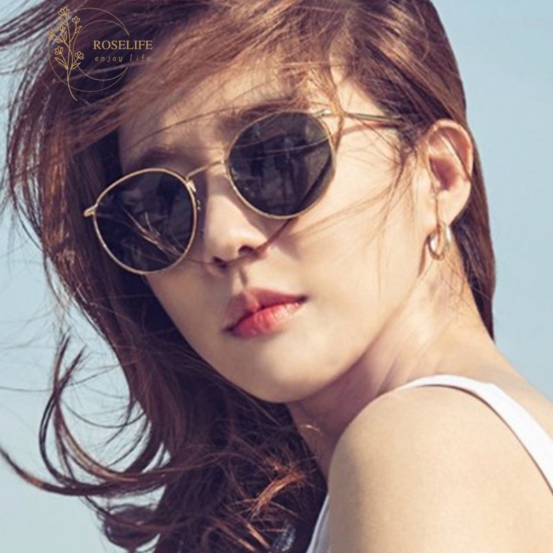 Roselife Korea Retro Emas Logam Bulat Kacamata Untuk Wanita Pria Elegan Perlindungan UV400 Mengemudi Kacamata Shades Outdoor Fashion Eyeglasses OOTD Ornaments