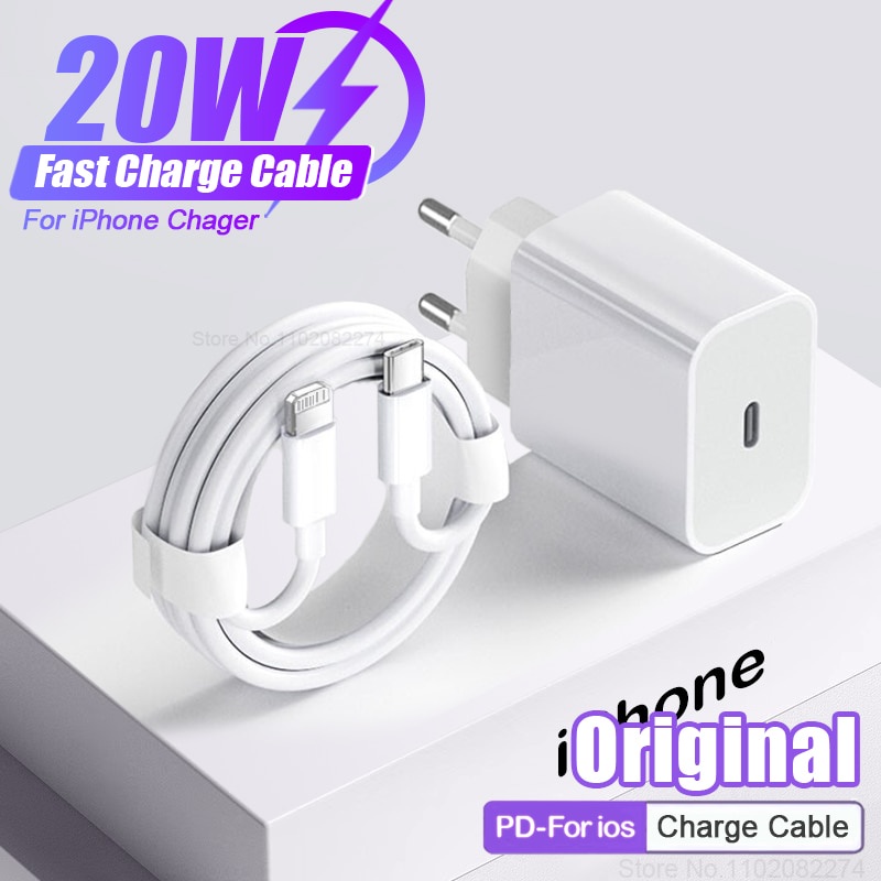 Untuk Apple PD 20W Original Charger untuk iPhone 14 13 12 11 Pro Max Mini 14 Plus XR X XS USB C Pengisian Cepat Tipe-C Lightning Kabel