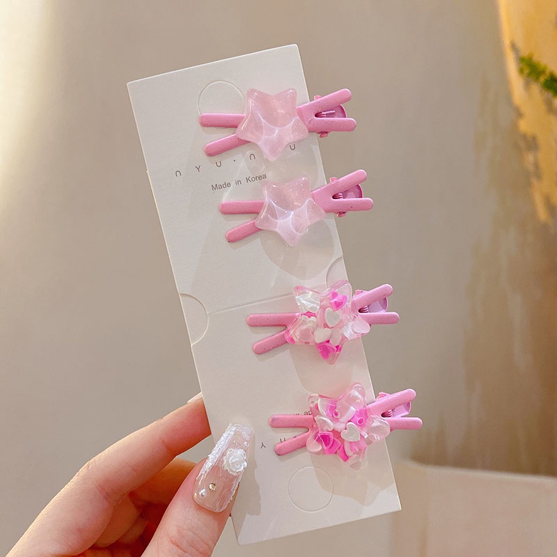 2pak Versi Korea Bintang Berujung Lima Warna Permen Jepit Rambut Silang Modis Berkelas Warna Solid Poni Sisi Klip Hiasan Kepala Perempuan