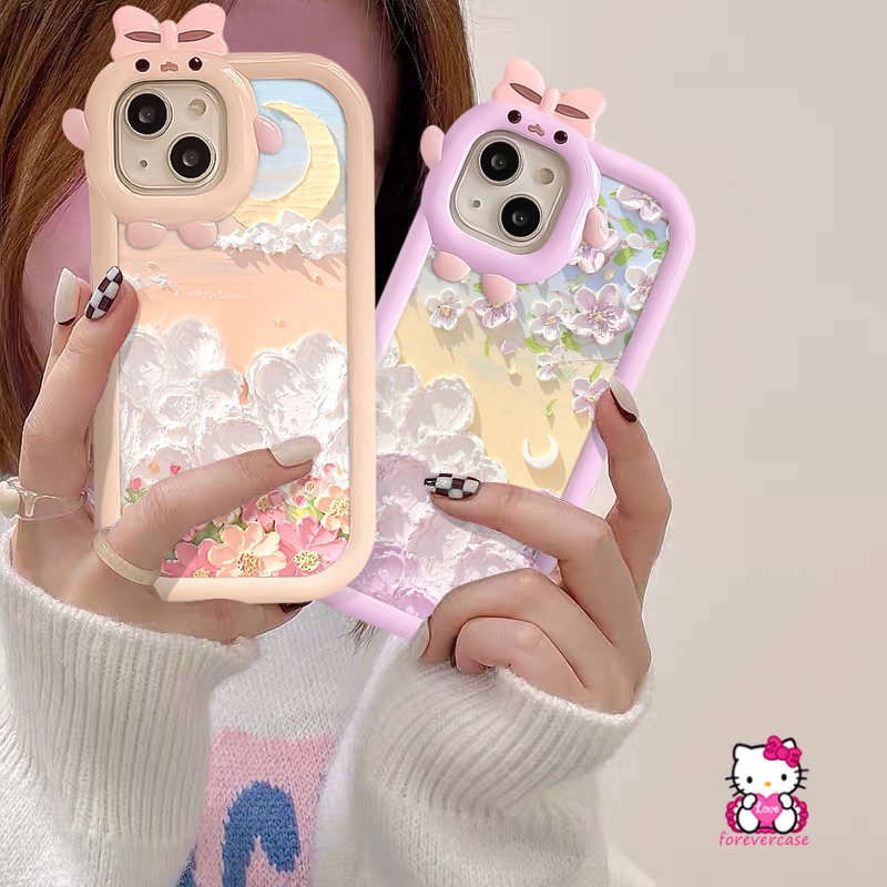 Cover Lensa 3D Ikatan Simpul Little Monster Redmi Note11 8 11s Pro+9 10 10s Pro Redmi 9C A1 9 10C 10 9A 10A 9T A1+POCO M3 X3 Pro NFC Mi 11 Lite Lukisan Minyak Bunga Bulan Soft Casing Tpu