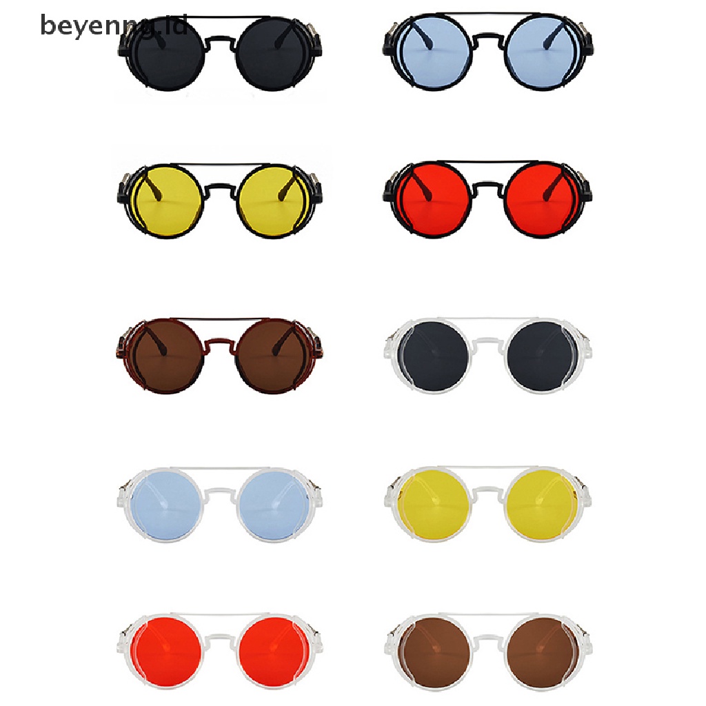 Beyen Punk Steampunk Kacamata Retro Pria Bulat Punk Eyewear Wanita UV400 Sunglasses ID