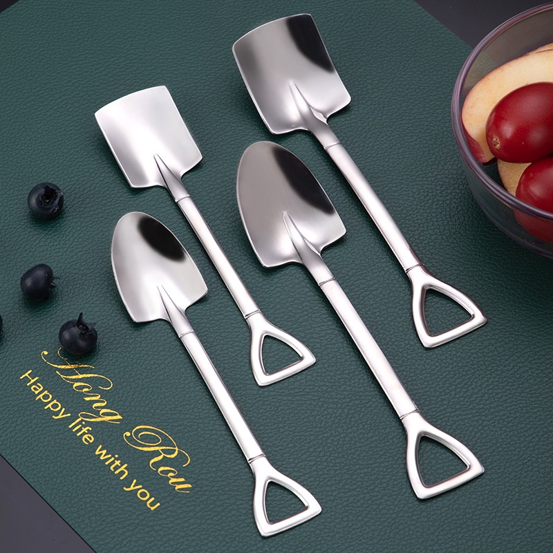 [Unggulan] Sendok Sup Kopi Teh Anti slip Es Krim Kue Dessert Scoop Stainless Steel Sendok Sekop Buah Halus Peralatan Makan Praktis