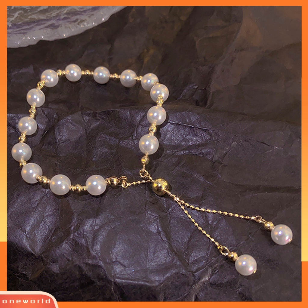 [ONE] Gelang Fashion Bersinar Dapat Disesuaikan Gloss Tinggi Electroplating Faux Pearl Beaded Bracelet Aksesori Pakaian