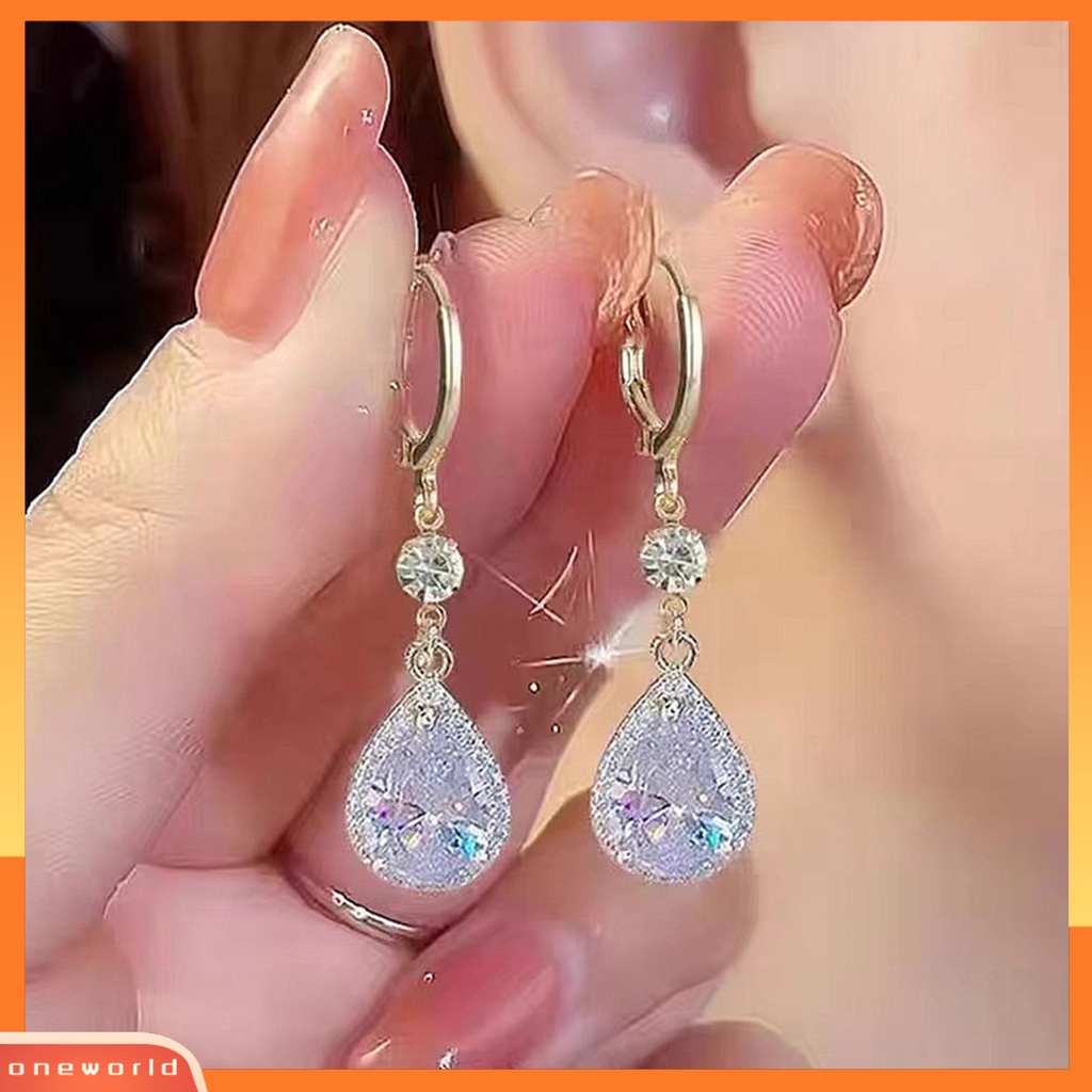 [EONE] 1pasang Menjuntai Anting-Anting Tetesan Air Liontin Elegan Emas Hypoallergenic Berkilau Berlian Imitasi Wanita Anting-Anting Fashion Perhiasan