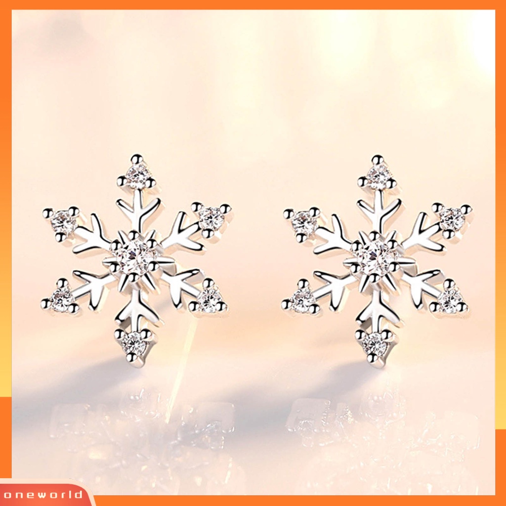 [EONE] 1pasang Ear Studs Elegan Geometris Mengkilap Berlian Imitasi Bertatahkan Berkilau Berdandan Hadiah Natal Wanita Snowflake Stud Earrings Perhiasan Pakaian Sehari-Hari