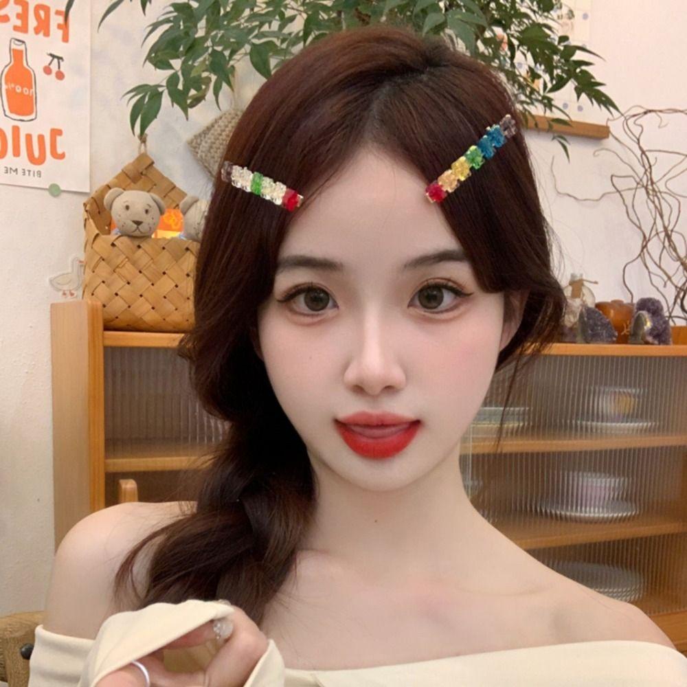Mxbeauty Korea Klip Sisi Hadiah Fashion Musim Panas Kecil Elegan Jepit Shiny Simple Vintage Rainbow Kristal Hiasan Kepala