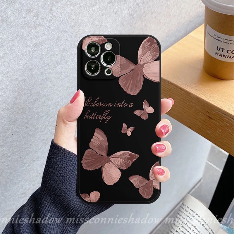 Case Motif Samping Oppo A7 A16 A15 A12 A96 A17 A57 A95 A76 A94 Reno 8T 8 7 6 5F 5 A5s A3s A54 A9 A78 A55 A53 A31 A5 A52 A16E A1K A16K A36 A74 Retro Butterfly Tepi Lurus Sarung Soft Cover