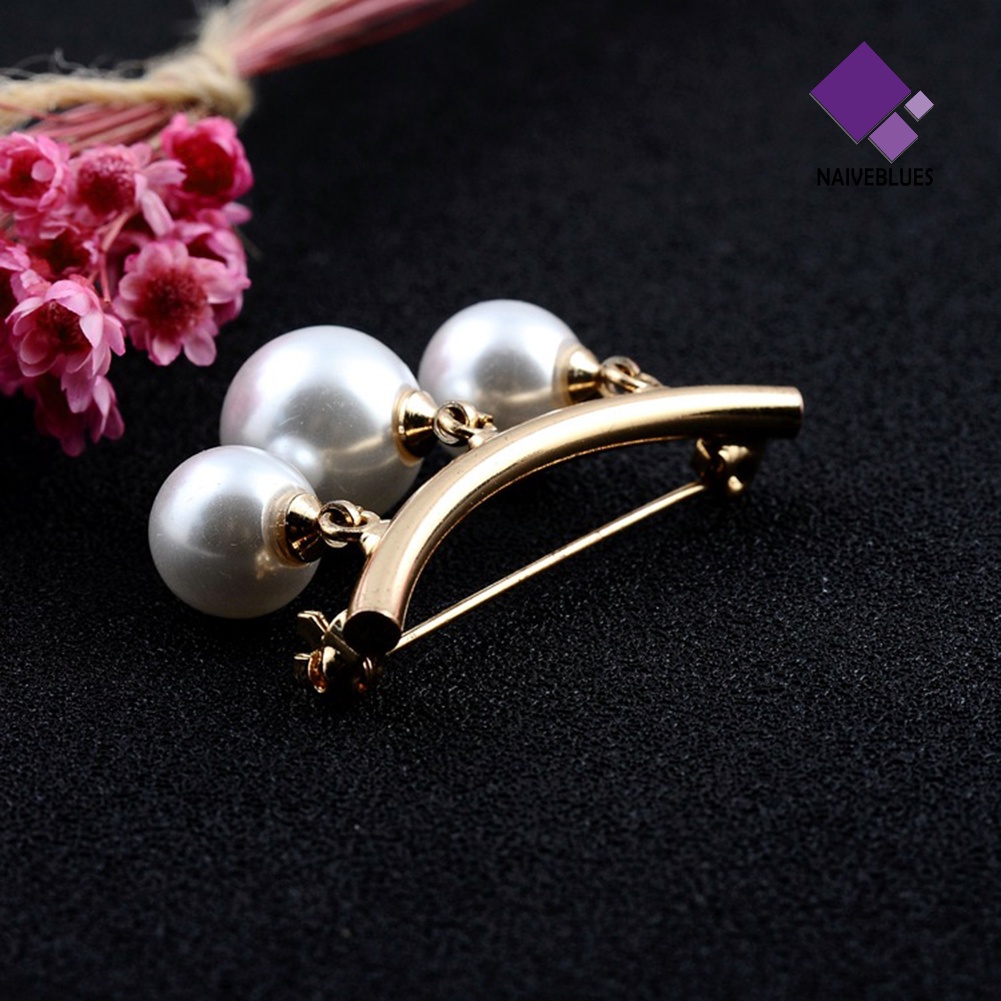 &lt; Naiveblues &gt; Fashion Mutiara Imitasi Menjuntai Manik-Manik Kerah Lapel Pin Pakaian Perhiasan