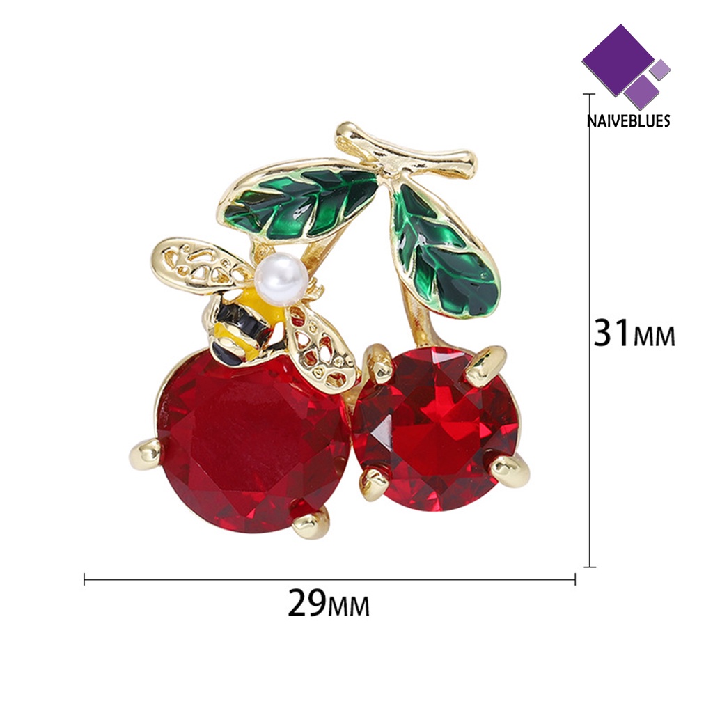 &lt; Naiveblues &gt; Cherry Bros Imitasi Kristal Merah Buah Hijau Palsu Mutiara Lebah Hadiah Wanita Kecil