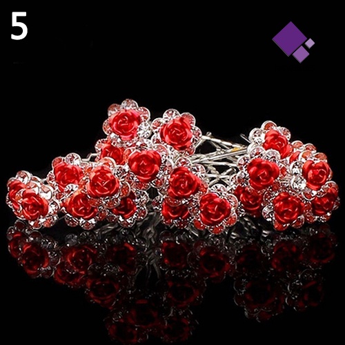 &lt; Naiveblues &gt; 5Pcs Chic Pertunangan Pernikahan Shiny Rhinestone Hair Rose Flower Hairpin