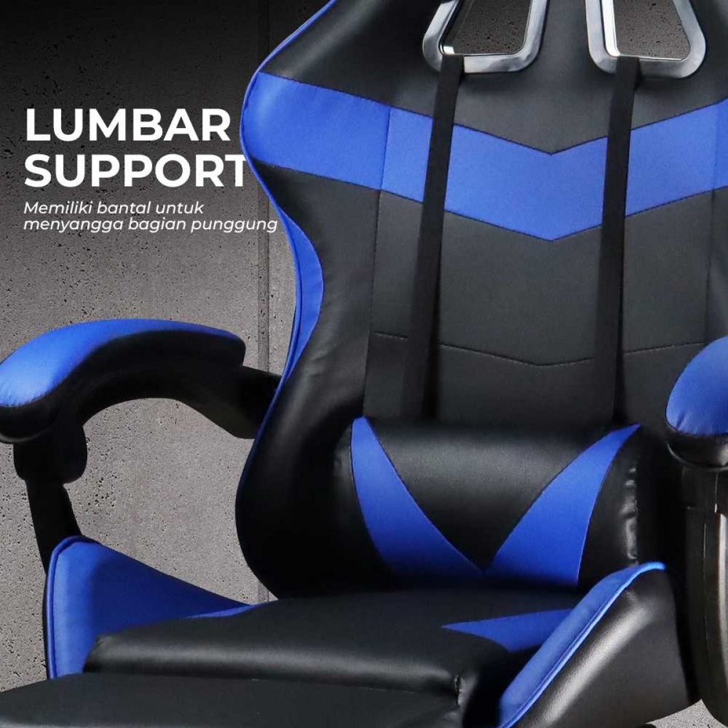 Kursi Gaming Online Ergonomic Chair Lumbar Support with Footrest