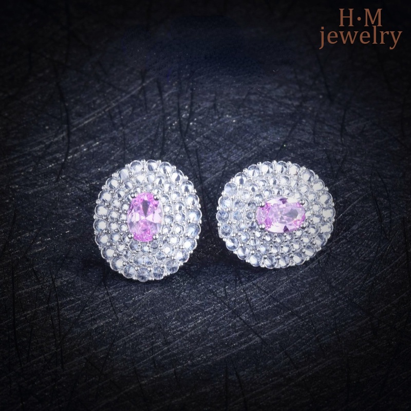 Anting Kristal Pink Fashion Mewah Perak S9252023Baru