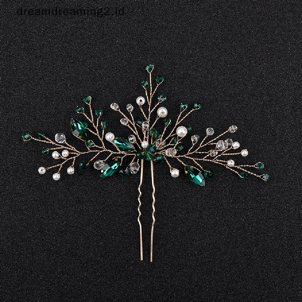 (dream) Fashion Menawan Berlian Imitasi Hijau Sisir Rambut Untuk Wanita Tiara Aksesoris Rambut Bridal Pesta Pernikahan Hiasan Kepala Headwear Hair Clip//
