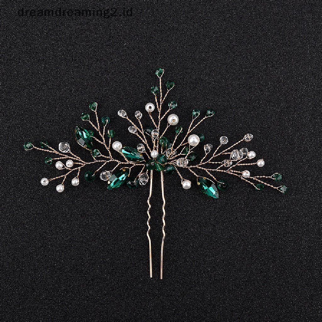 (dream) Fashion Menawan Berlian Imitasi Hijau Sisir Rambut Untuk Wanita Tiara Aksesoris Rambut Bridal Pesta Pernikahan Hiasan Kepala Headwear Hair Clip//