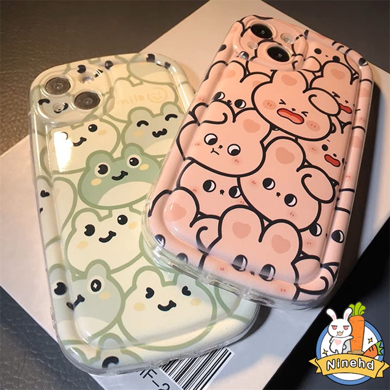 IPHONE Casing Kompatibel Untuk Iphone14 13 12 11 Pro Max X Xr Xs Max8 7 6 6s Plus SE Pasangan Casing Ponsel Kepala Kodok Kecil Yang Lucu Tahan Goresan Shockproof Air Cushion Lens Protector Cover