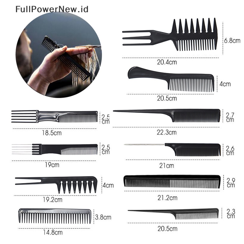 Power 10Pcs Styling Rambut Sisir Hitam Set Salon Profesional Anti-Statis Barbers Combs ID
