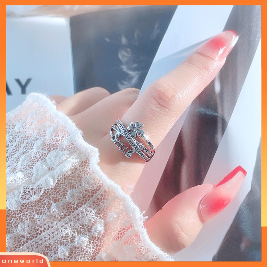 [EONE] Cincin Terbuka Geometris Multi Layer Desain Terbuka Nyaman Dipakai Gaya Salib Dekorasi Sentuhan Kulit Gaya Korea 4daun Semanggi Cincin Perhiasan Fashion