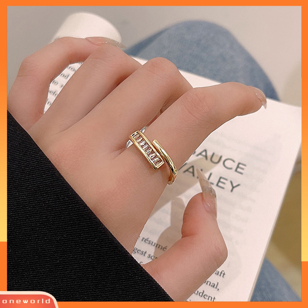 [EONE] Cincin Jari Double Layer Geometris Mengkilap Pembukaan Yang Dapat Disesuaikan Gaya Korea Tembaga Wanita Silver Finger Ring Pakaian Sehari-Hari