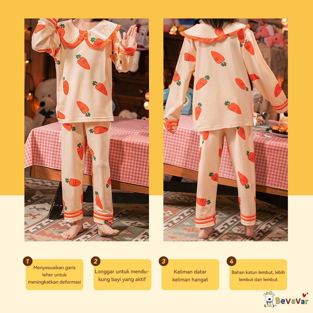 BEVAVAR Piyama Setelan Anak Perempuan/Baju Tidur Anak Perempuan Import Lengan Panjang Celana Panjang