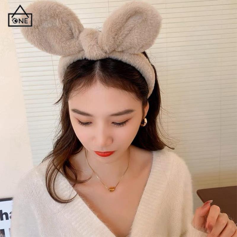 COD❤️Bando Fluffy Pita Lucu Korea Bulu Wanita Motif Kelinci Dasi kupu-kupu Ikat Kepala Cuci Muka Headband