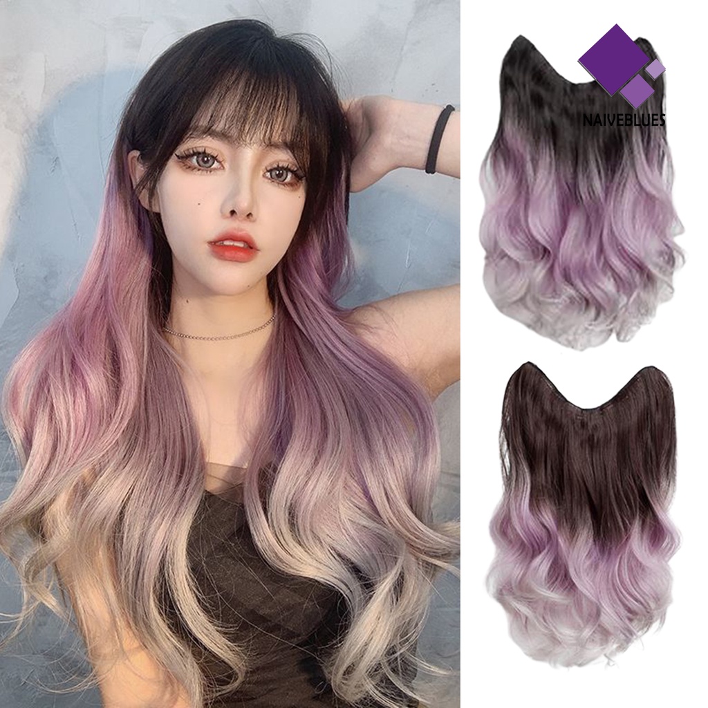 &lt; Naiveblues &gt; Potongan Wig Keriting Lembut Berbulu Alami Desain Pas Sempurna One-piece Berwarna Gradasi Panjang