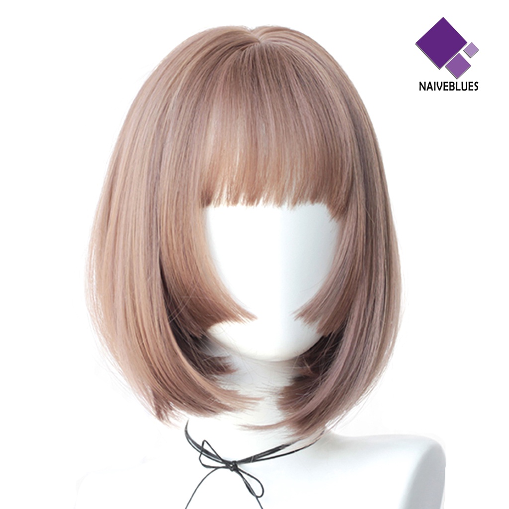 &lt; Naiveblues &gt; Wig Wanita No Perm Nyaman Dipakai Berbulu Realistis Natural Pink Cutting Pendek