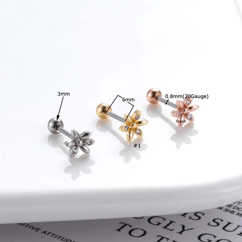 1biji Anting Stainless Steel 20Gauge Helix Tragus Tindik Anting Tulang Rawan Warna Emas Perak Herat Bentuk Mahkota