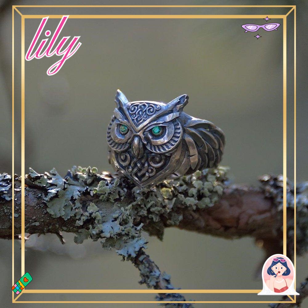 Lily Owl Cincin Pernyataan Wanita Pria Rock Lucky Rings Unisex Adjustable Hip Hop