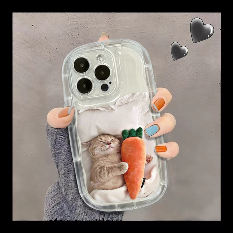 IPHONE Casing Transparan Tahan Guncangan Kucing Tidur Kompatibel Untuk Iphone11 14 13 12 Pro XS Max X XR 8 +7Plus Casing Ponsel Lembut TPU Silicone Cover